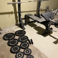 300lb Weight And Barbell Set With Bench