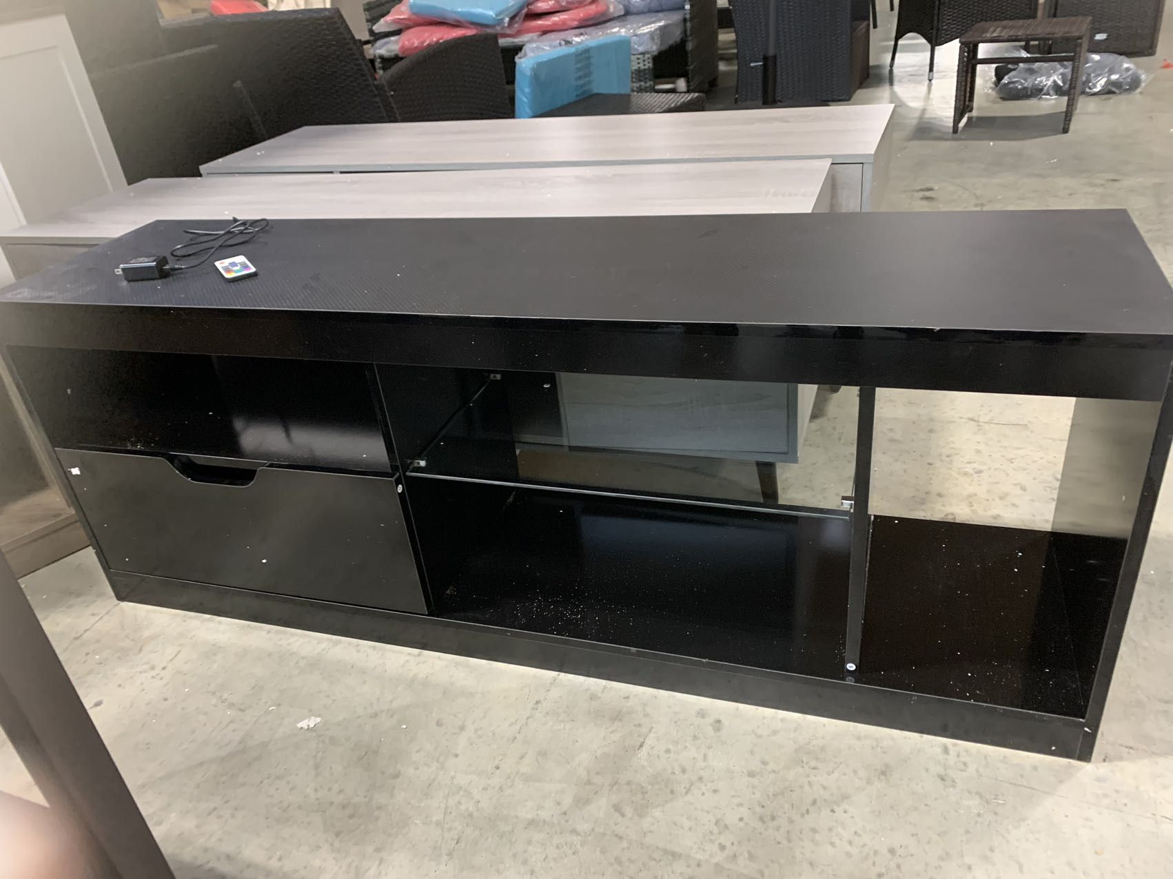 Modern LED TV Stand for Televisions up to 70 Inch with Glass Shelves and Drawer, Gaming Entertainment Center with Multiple Dynamic RGB Modes, for Livi