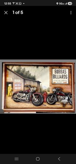 Vintage Bubba's Pocket Billiards & Snooker Indian Motorcycle High-Relief Picture