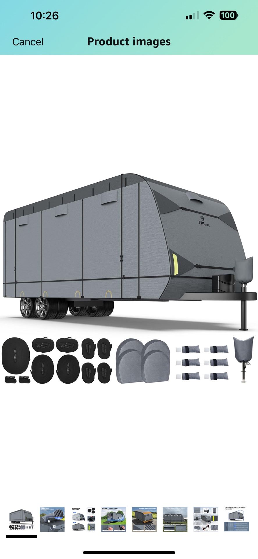 7 Layers Top Heavy Duty RV Travel Trailer Cover for 26'1"-28'6", Windproof Rip-Stop Anti-UV RV Cover with 4 Tire Cover & Tongue Jack Cover, Dark Gray