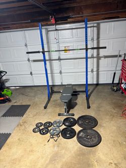 Power Rack , Barbell, Free Weight Set and Adjustable Bench ( Gym Equipment)