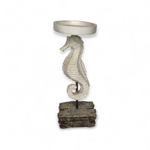 Kohl's Nautical Coastal Beachy White Seahorse Pillar Candle Holder Decor
