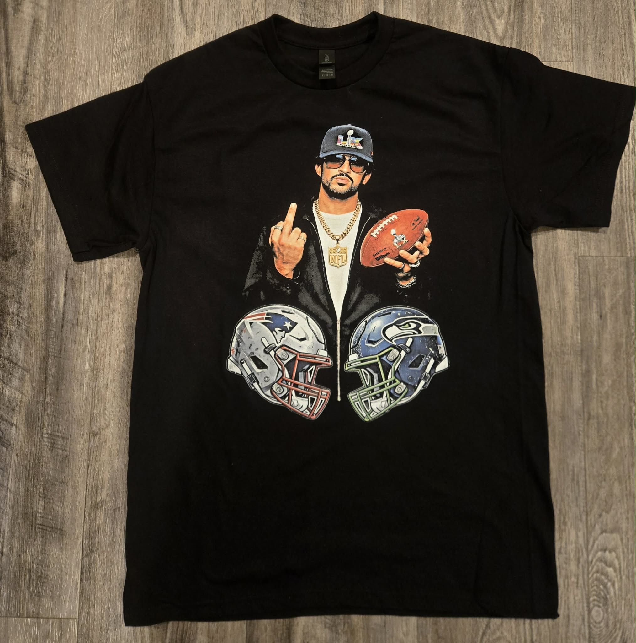 Super Bowl Tshirts,Bad Bunny,sport,jerseys,Seattle Seahawks,New England Patriots ,football,sports Cards,sports Memorabilia