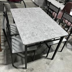 5-Piece Dining Set Metal Table and 4-Chairs Kitchen Breakfast Furniture
