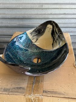 ELITE Mermaid Tempered Glass Bathroom Vessel Sink IVAN