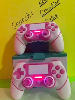 NEW 2 PACK PINK & WHITE Wireless Controllers for PS4 PlayStation 4 Slim Pro PC Gaming Gamepads Touchpad Dual Analog Sticks Rechargeable USB Charging