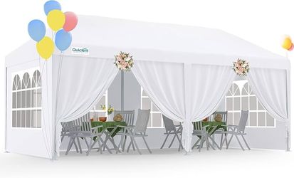 10x20 Party Tent Gazebo Wedding Canopy Tent for Parties BBQ Shelter Pavilion with Removable Church Sidewalls & Elegant Church