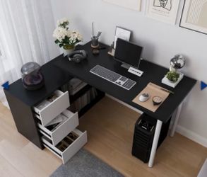 Luitgard 53'' W L-Shaped Writing Desk Black & White Gaming Computer Desk - New in Box
