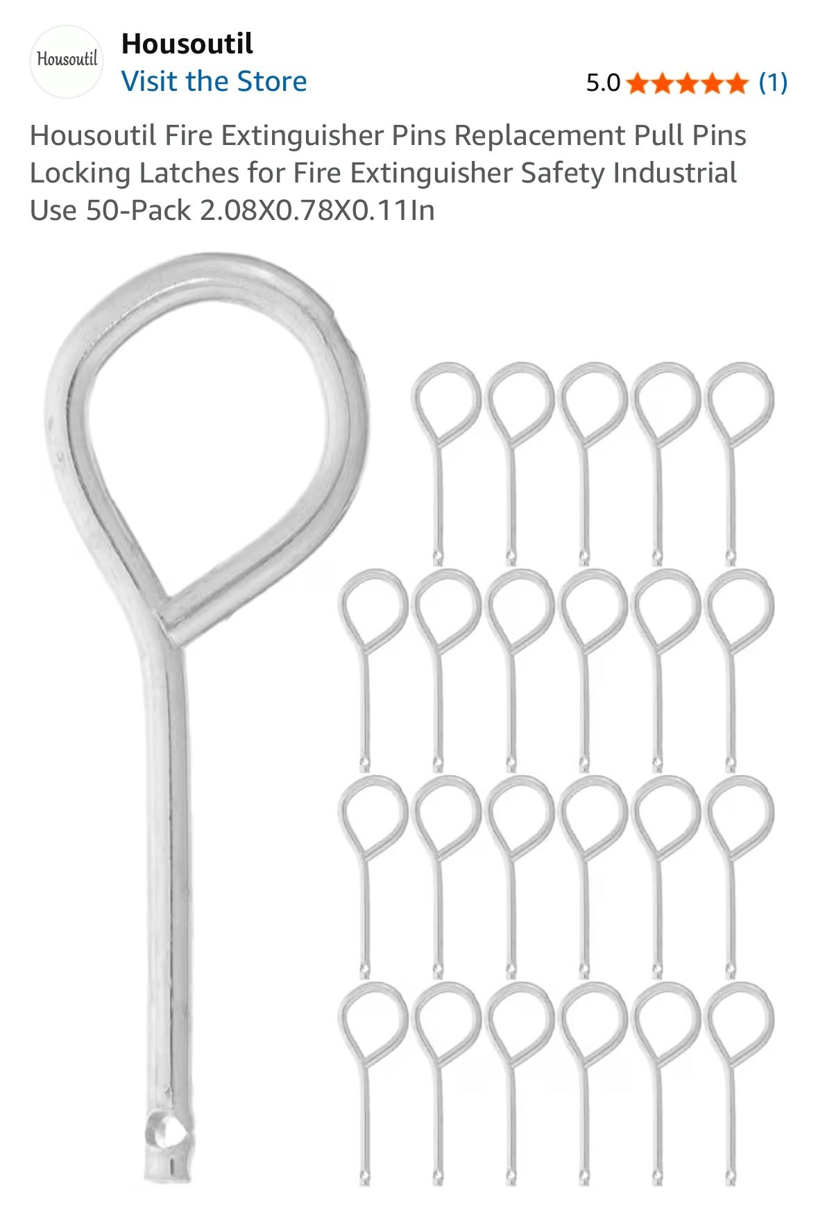 Housoutil Fire Extinguisher Pins Replacement Pull Pins Locking Latches for Fire Extinguisher Safety Industrial Use 50-Pack 2.08X0.78X0.11In