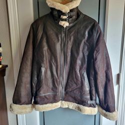 St.Johns Bay Genuine Leather Jacket Faux Fur Size Large 