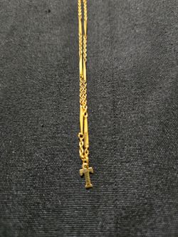 Vintage Gold-Tone Initial "T" Pendant Necklace - 30" Long Bar & Link Chain