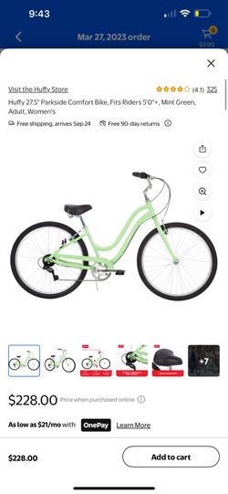 Huffy Bike 27.5" Mint Green with Pet Carrier, and Bike Lock