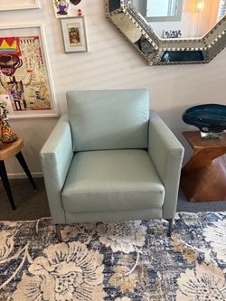 Knoll Genuine Leather Lounge Chair – Baby Blue – Modern Designer Furniture