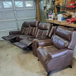 Couch And Chair Brown Leather.