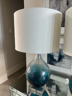Teal Blue Seeded Glass Table Lamps with Acrylic Base (Set of 2 or Single)