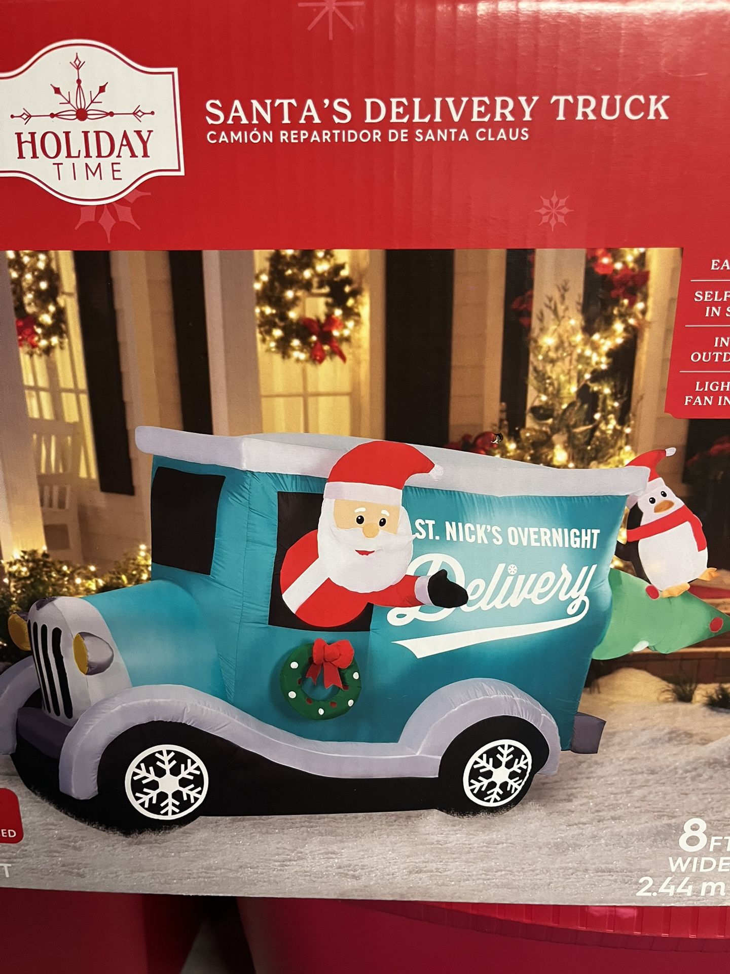 Santa's Delivery Truck Airblown Inflatables Christmas Decor 8ft Wide Light Up