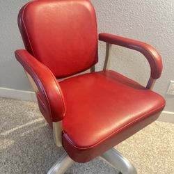 Metal Antique Swivel Chair | Cherry Red | Vintage Leather