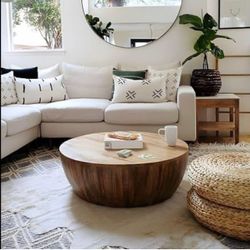 Mango wood drum coffee table
