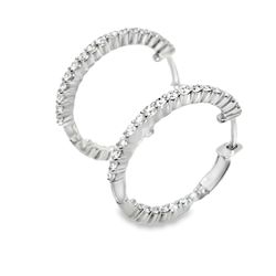 10k White Gold Diamond Endless Hoop Earrings 1 ctw