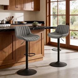 Grey swivel Leather bar stool