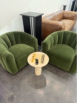Matching CB2 Velvet Swivel Chairs (pair)