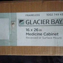 Glacier Bay Medicine Cabinet 16 x 26 in Surface Mount, 13.7 x 23.7 Recessed Cutout, White