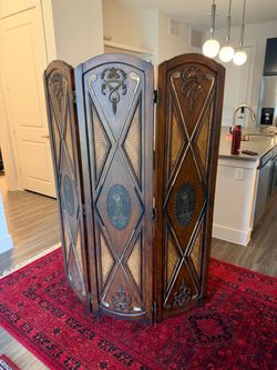 Vintage Golf-Themed Carved Wooden Room Divider