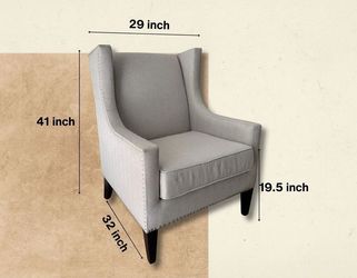 NY: Modern Nailhead Trim Grey Wingback Chair