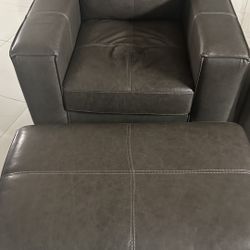 Leather single couch with ottoman