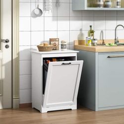 Trash Cabinet 10 Gal.Tilt Out  Laundry Hamper Kitchen Wooden Trash Can Holder Garbage Bin/Angle, NEW
