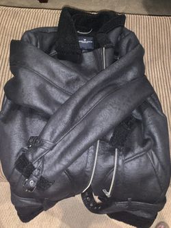 Black bomber jacket.