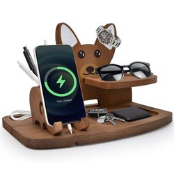 Fathers Day Dad Gifts from Daughter Son Wife Kids Birthday Unique Gifts Ideas for Dad Him Men Gifts Wood Phone Docking Station for Dad Anniversary Pre