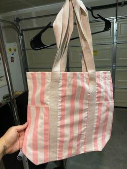 Pink tote with white stripes