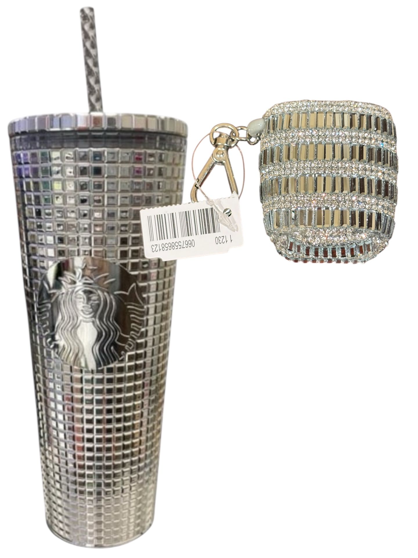 Starbucks Silver Disco Ball Mirror Grid 24 oz Venti Tumbler and Pocketbac Holder