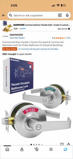 Oakmoore Vacant/Occupied Bathroom Door Lock