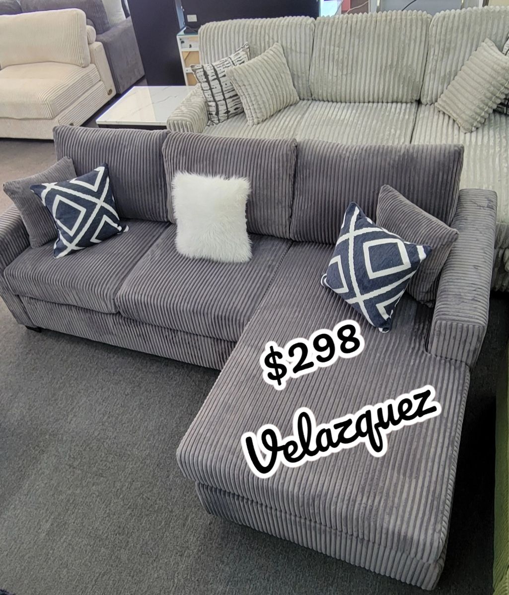✅️✅️2 pc dark grey wide welt corduroy sectional sofa with chaise✅️✅