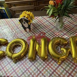 CONGRATS Foil Balloon Banner - Gold Colored 