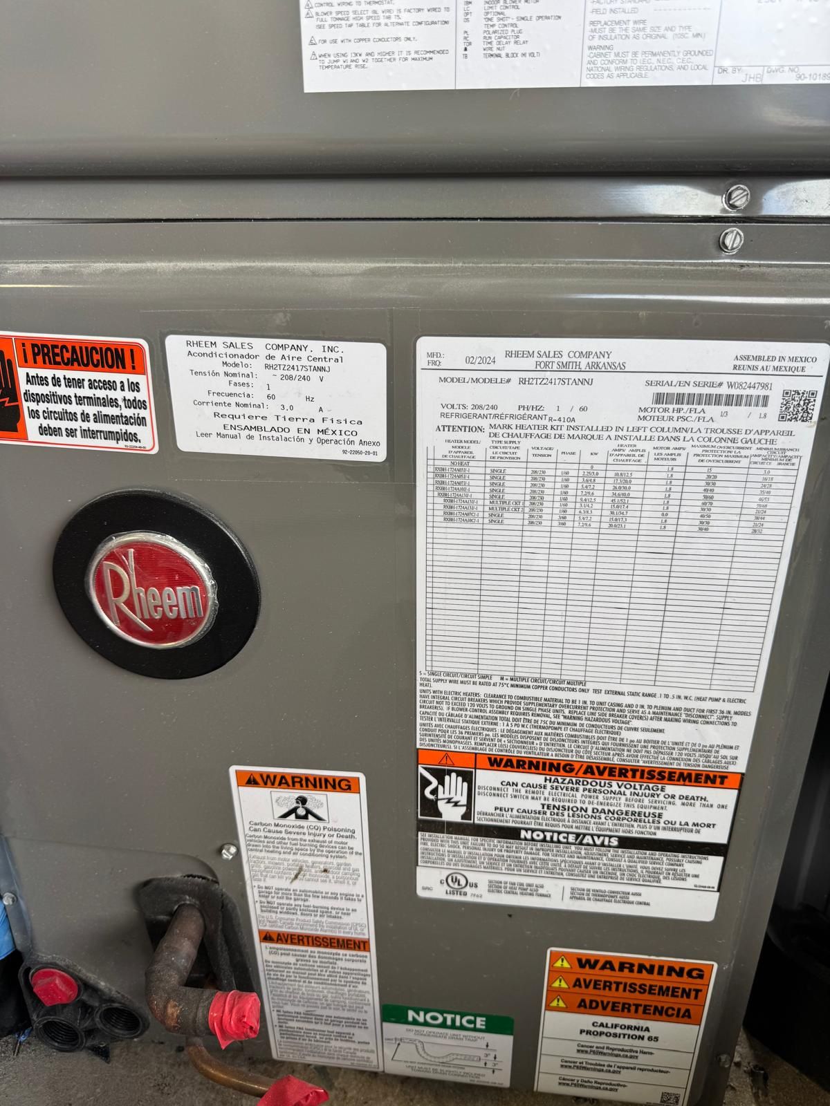 Air conditioner 2.0 tons , Rheem brand