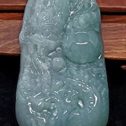Burmese Jadeite Jade TypeA Pendant Lucky Dragon Pearl.