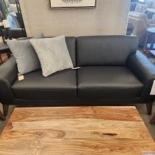 Top grain Leather modern black sofa set