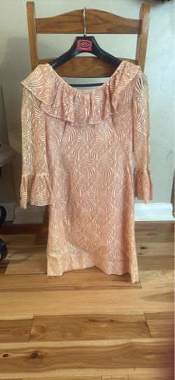 Vintage Peach Patterned Off-Shoulder Mini Dress