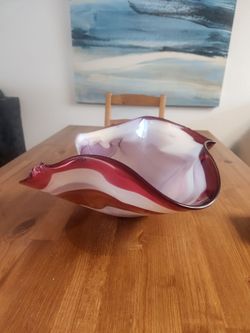 Large Blown Glass Dark Pink/White Bowl (SE San Diego)
