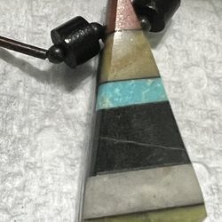 Zuni Navajo Inlay Turquoise Coral Onyx Spiny Oyster, MOP, Onyx 