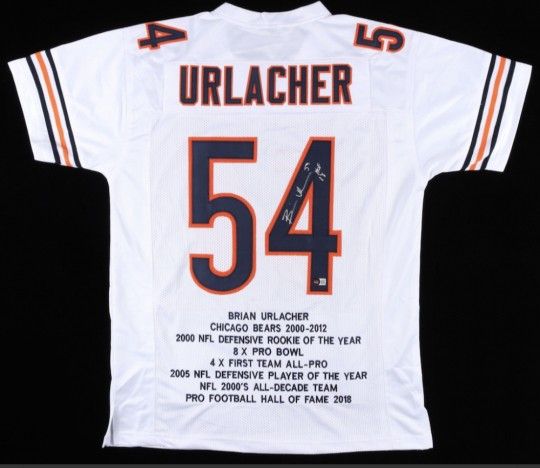 Brian Urlacher Signed Career Highlight Stat Jersey Inscribed "HOF 18" (Beckett)

Chicago Bears

