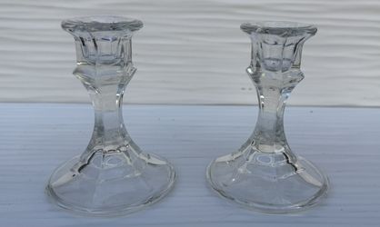 Pair of Vintage Clear Glass Taper Candlestick Holders 4"H pickup OB