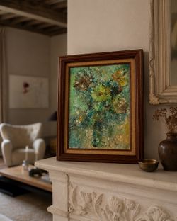 Vintage Mid Century Abstract Floral Oil Painting