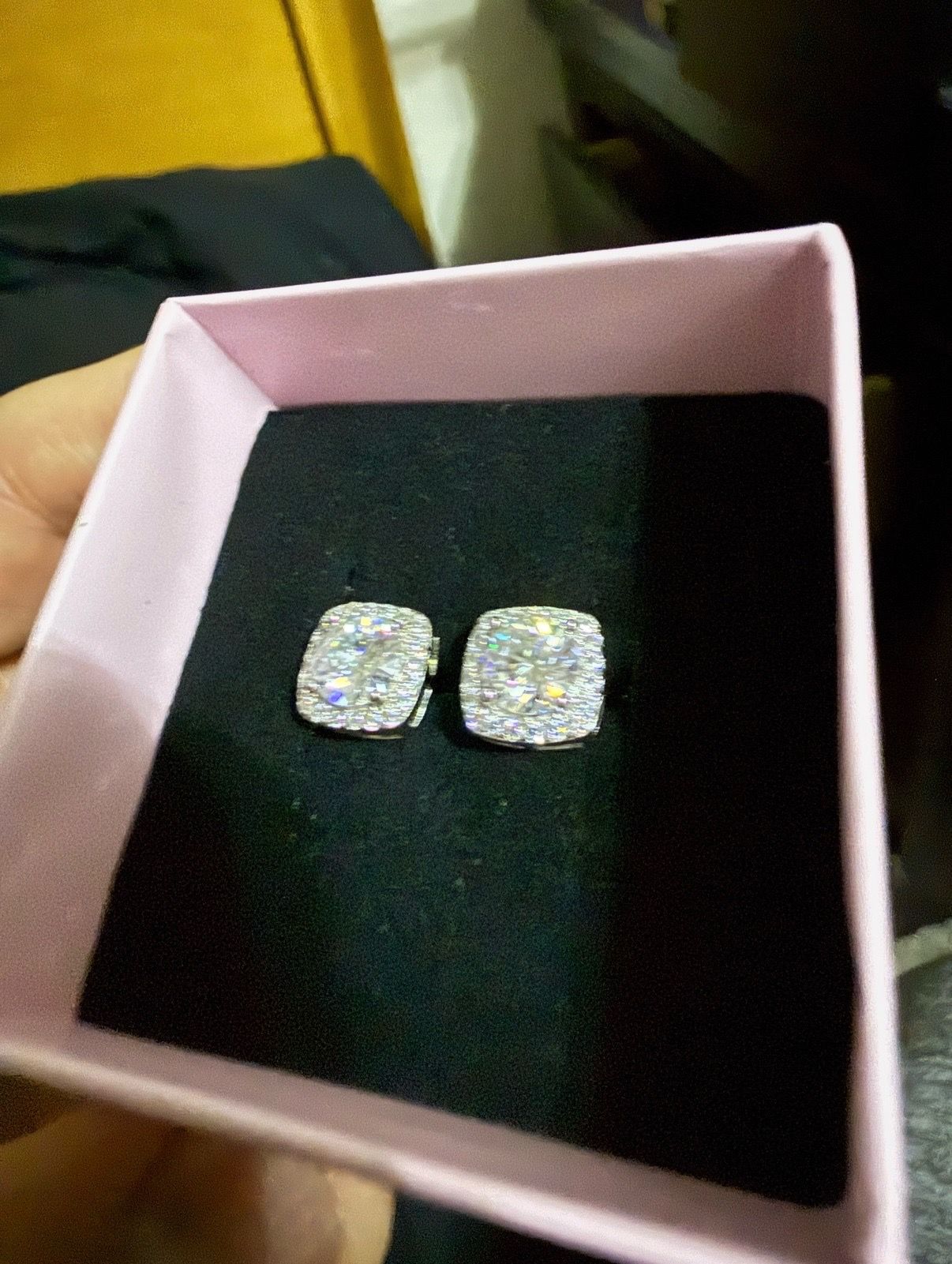 925 Sterling Silver Moissanite Square Halo Earrings