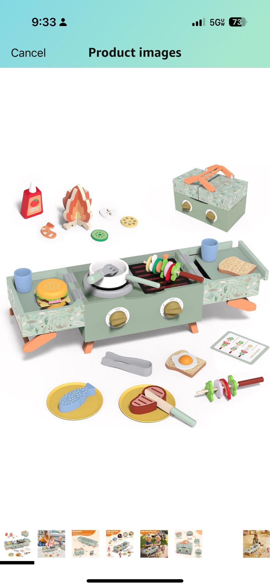 Wooden Kids Grill Playset, Barbecue Kitchen Toy Set for Kid Cooking, BBQ Grill Play Set with Sound Simulation Outdoor Camping Cooking Toys Birthday Gi