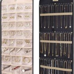 BAGSMART Hanging Jewelry Organizer Storage Roll with Hanger Metal Hooks Double-Sided Jewelry Holder for Earrings, Necklaces, Rings on Closet, Wall, Do