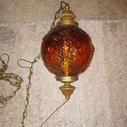 Beautiful Vintage Swag Lamp, Amber Globe